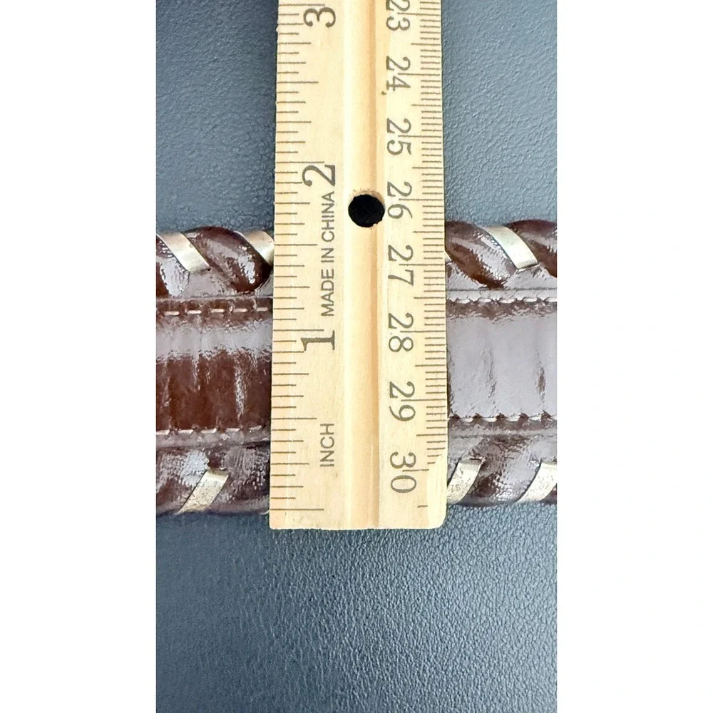 Schneider's Brown Leather Whipstitch Belt Sterling Silver Accents Size 32‎ Rodeo
